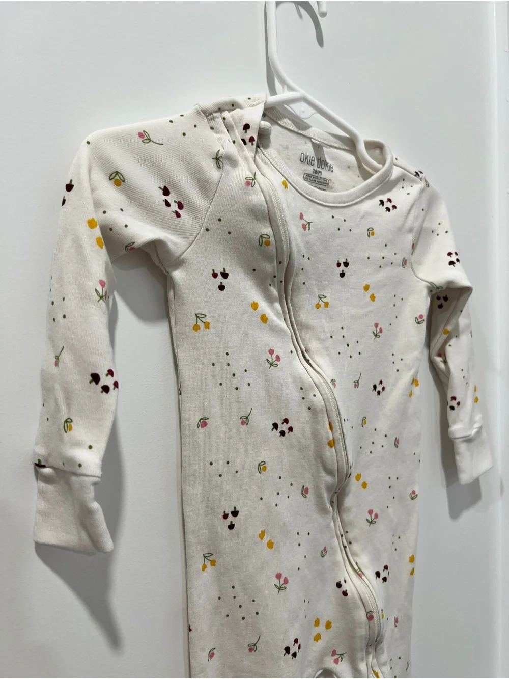Okie Dokie 18M Cotton Footed Zip Sleeper Pajamas | Floral & mushroom Printing